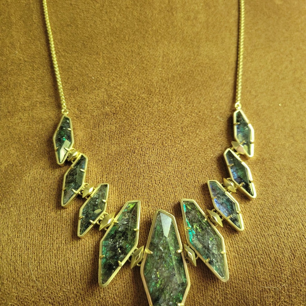 Kendra Scott Berniece Statement Necklace Gold Geometric Dichroic Abalone Retired